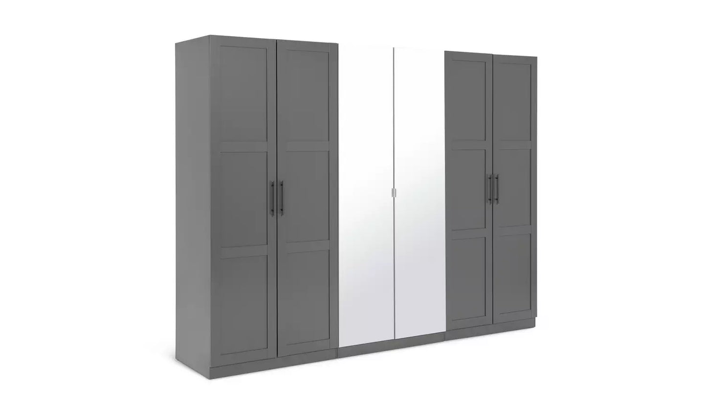 Habitat Munich Panelled 6 Door Mirror Wardrobe - Anthracite